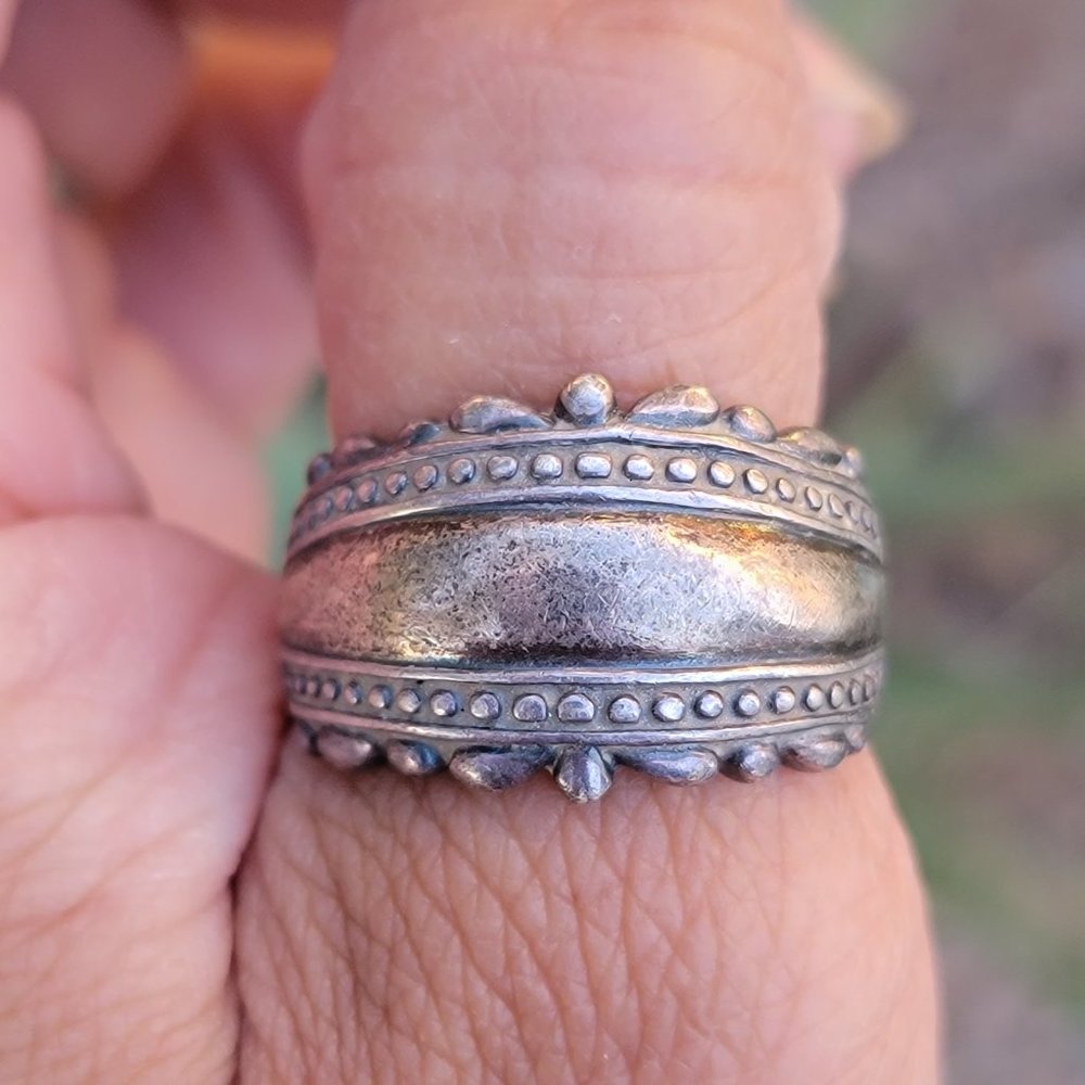 Vintage 925 sterling silver saddle band beaded ornate decorative ring - Picture 7 of 16